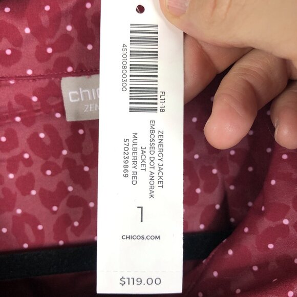 Chicos 1 Zenergy Jacket Womens Medium Burgundy Polkadot Anorak Artsy NEW - Picture 8 of 16